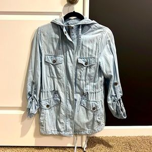 BCBGeneration Hooded Zip-up Denim Jacket, size Medium, excellent condition.